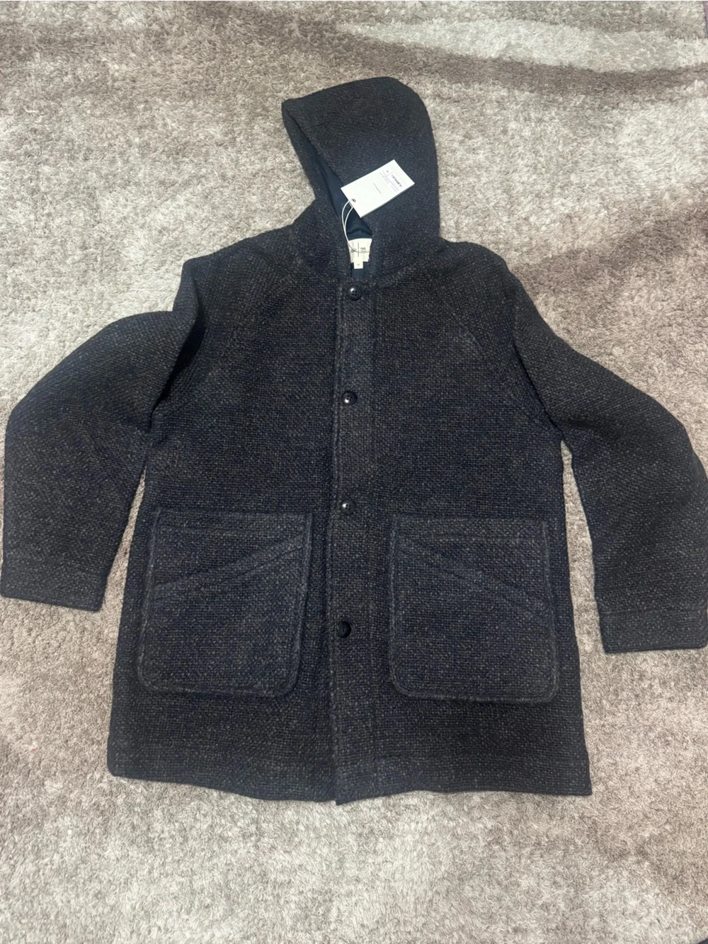 Folk Hooded Car Coat - Navy Brown Texture